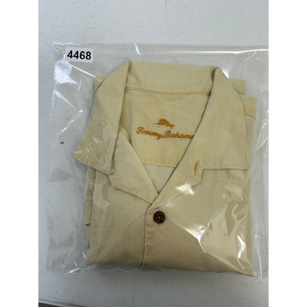 Tommy Bahama Mens Short Sleeve Silk Blend Tropical Jacquard Camp Shirt Yellow‎